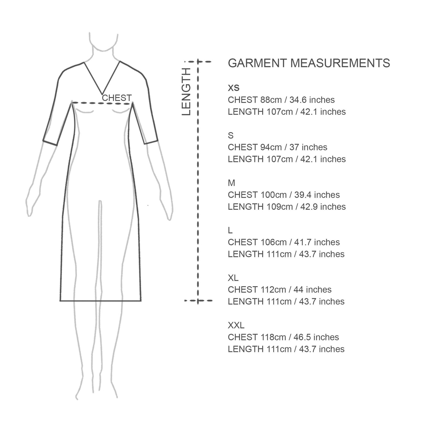 Sizing chart. Womens nighties Australia. Organic cotton and lace nightgown made in Australia. Best sleepwear brands Australia.