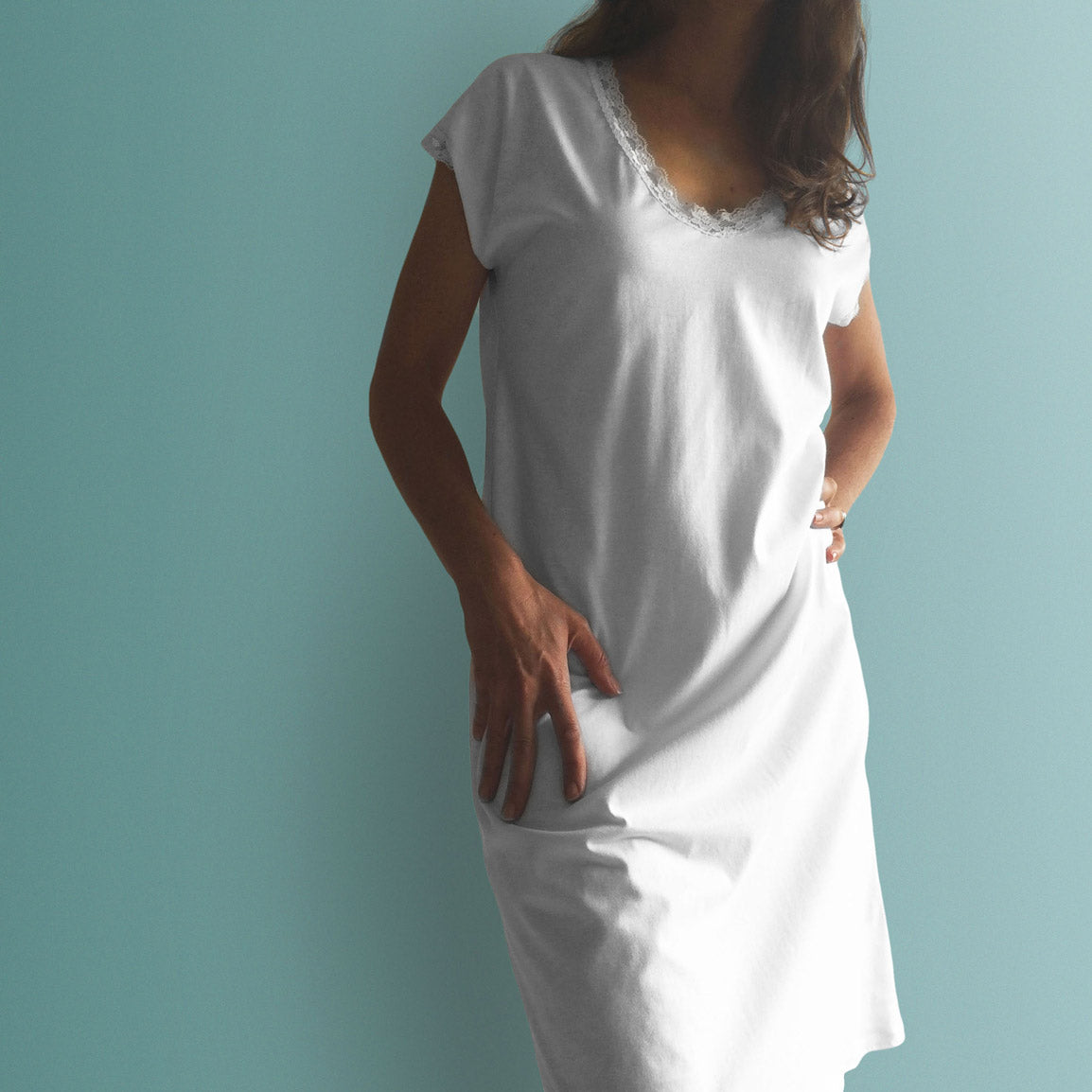 Womens nighties Australia. Cotton and lace nightgown made from certified organic cotton.