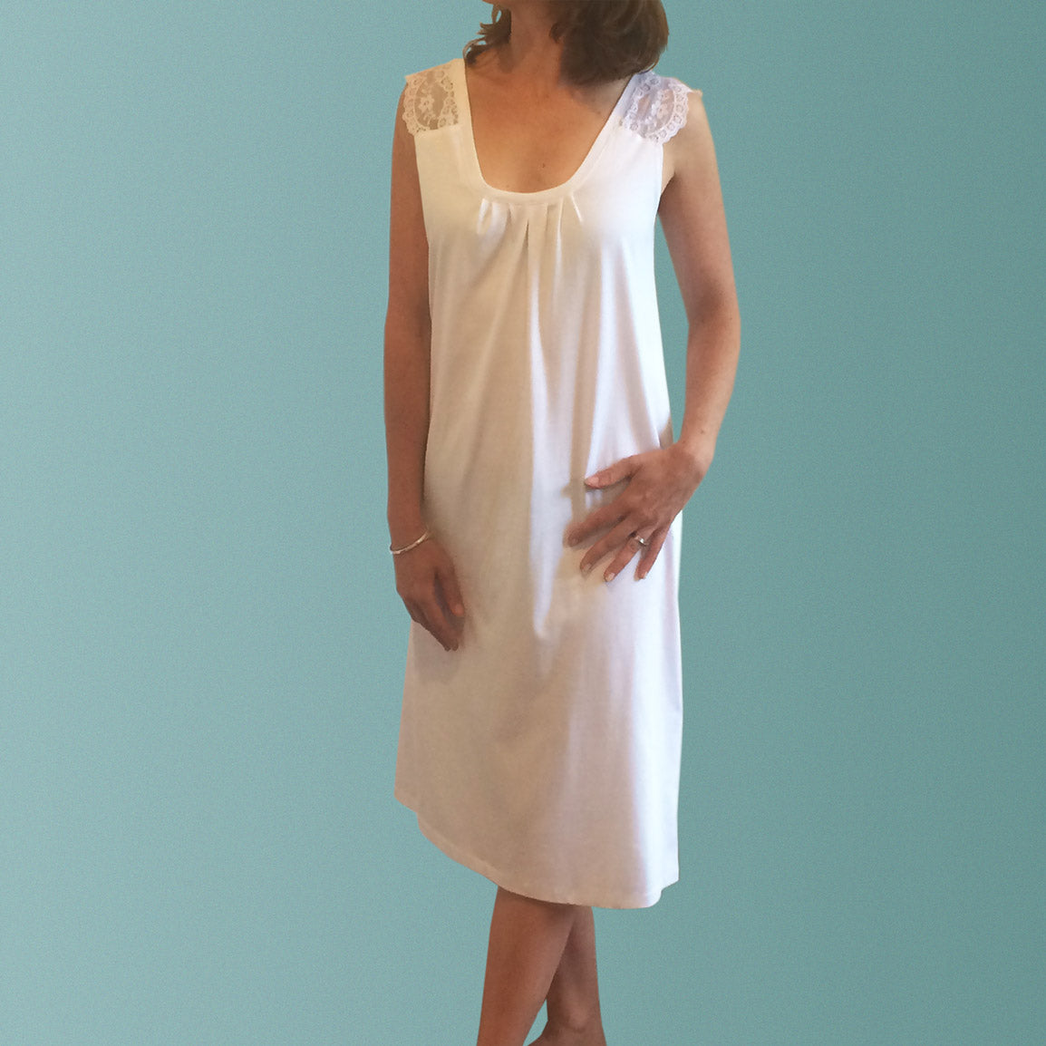 Plus size nighties Australia. Cotton and lace nightgown made from certified organic cotton.