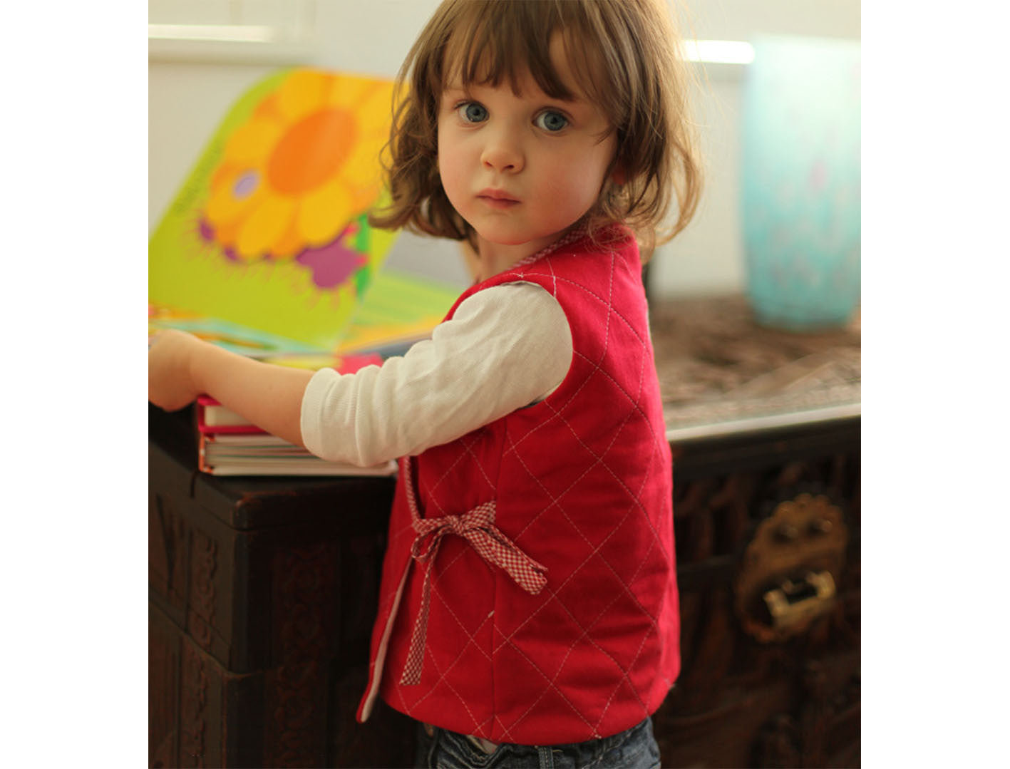 Little Wombats Organic Cotton Quilted Vest with Gingham Trim