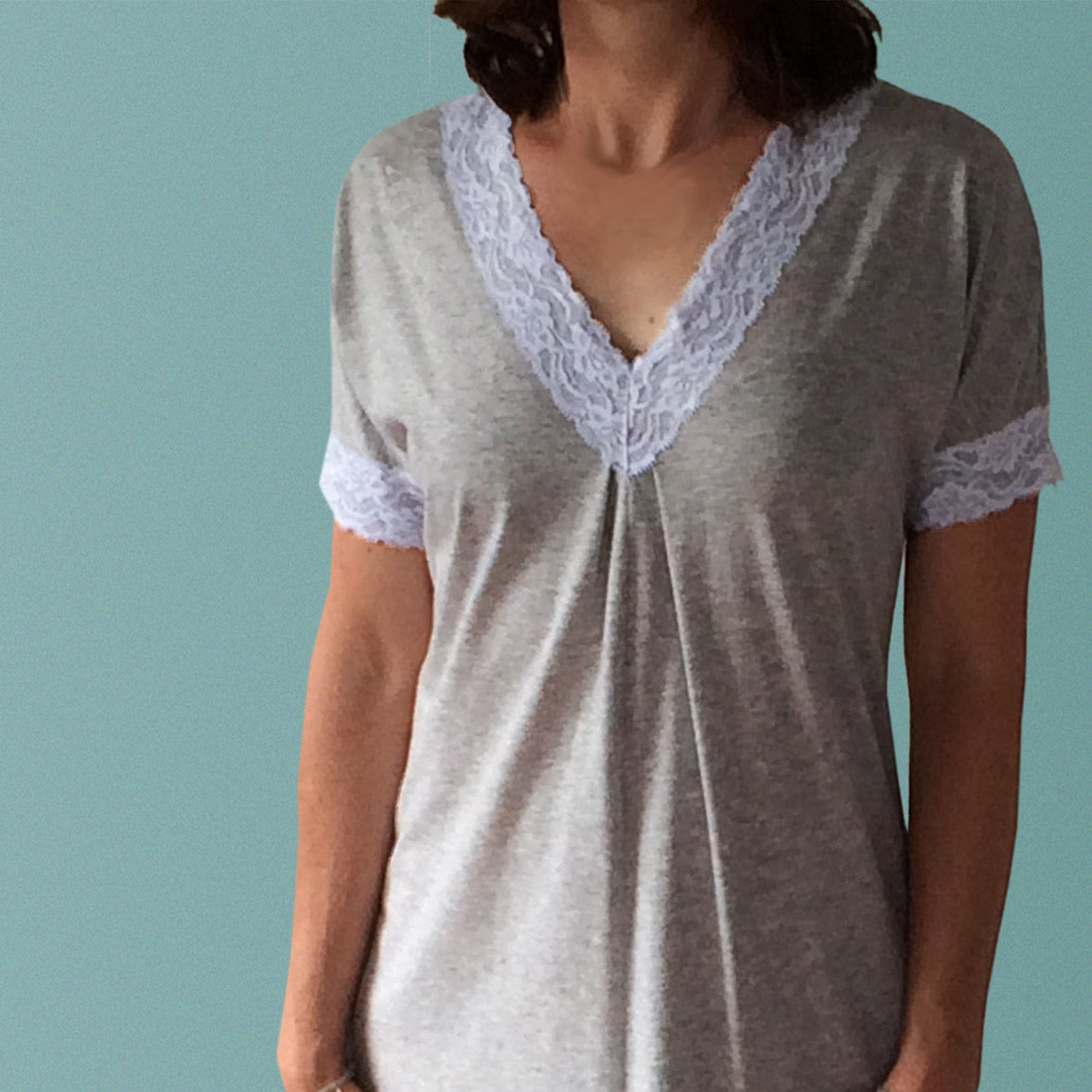 Nighties for plus size made in Australia. Organic cotton and lace nightgown.