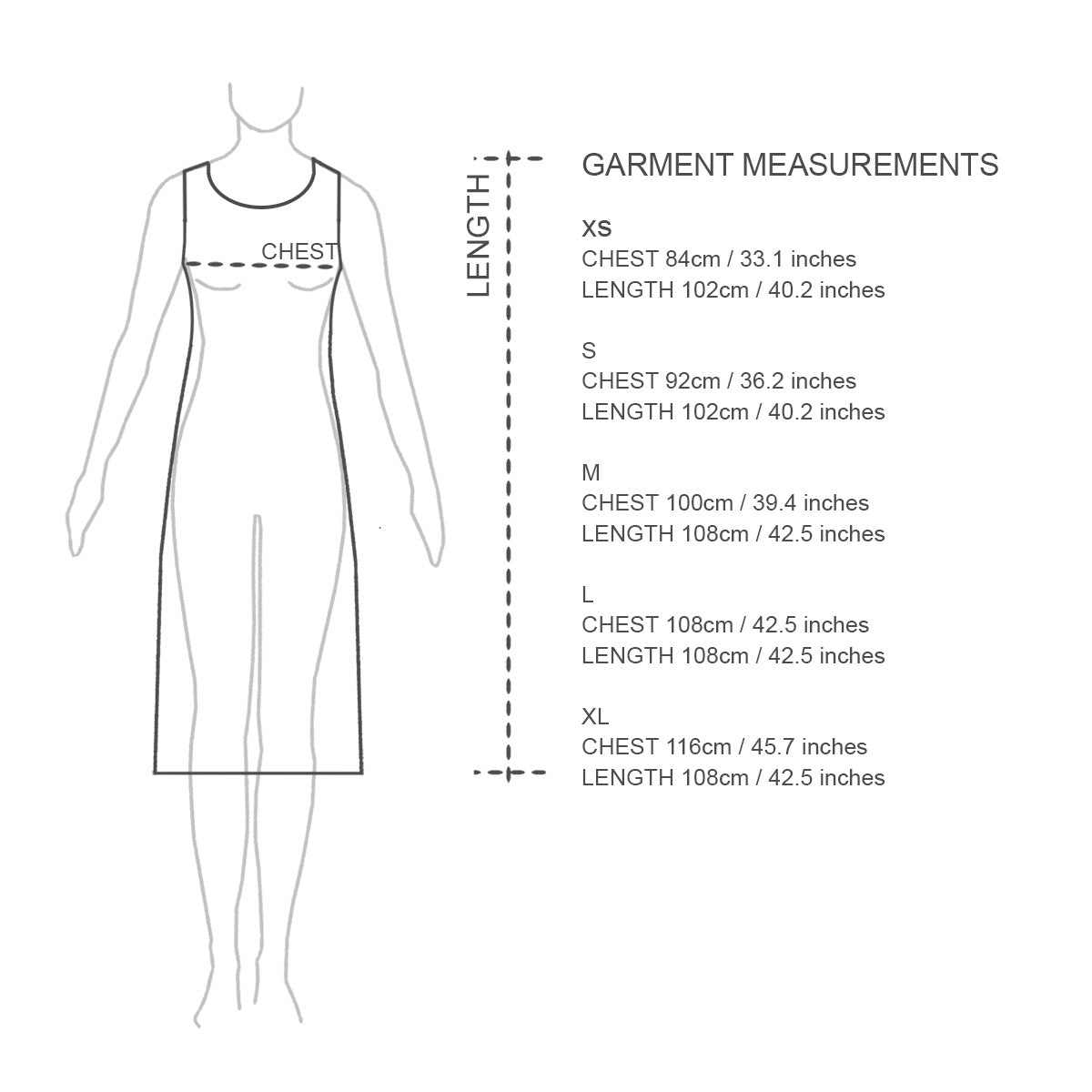 Sizing chart. Womens nighties Australia. Organic cotton and lace nightgown made in Australia.