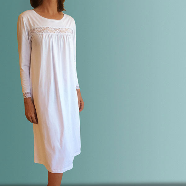 Womens winter nighties Australia. Organic cotton and lace nightgown made in Australia.