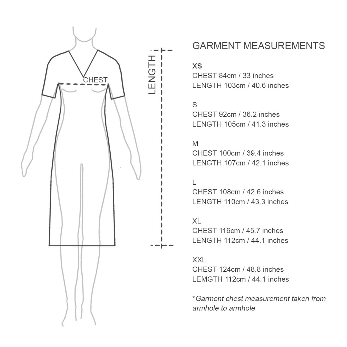 Sizing chart. Plus size sleepwear Australia. Ethical sleepwear. Nighties cotton.