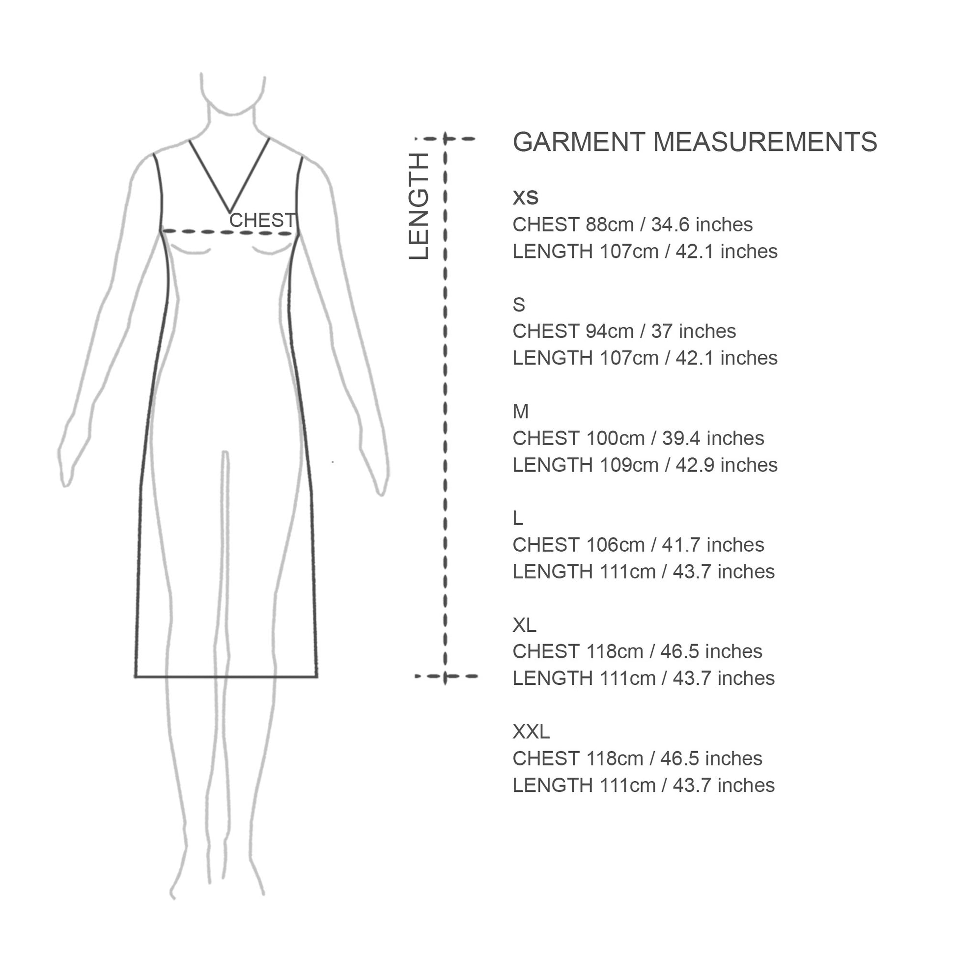 Sizing chart. Australian sleepwear. Sleepwear for women. Plus size cotton nighties Australia.