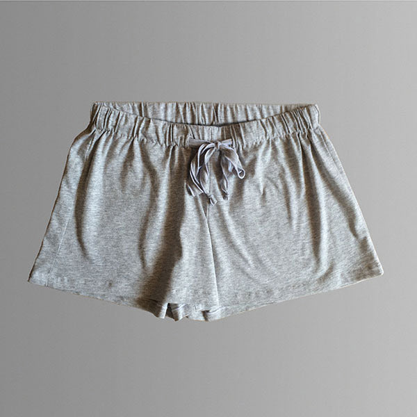 Light grey organic cotton shorts. Ethical pyjamas Australia. Organic sleepwear shorts. Australian sleepwear.