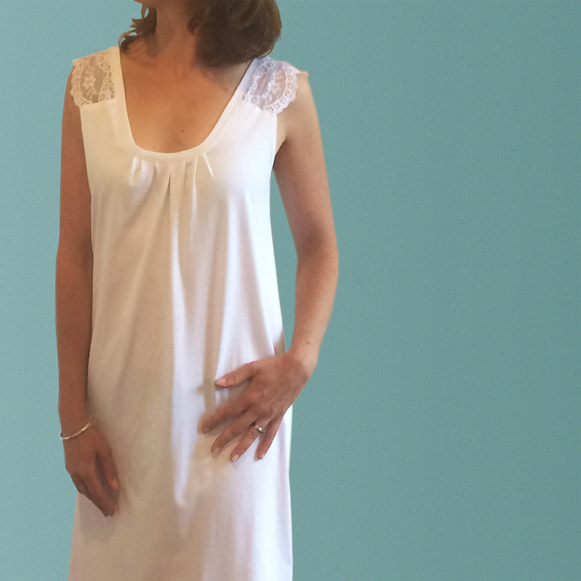 Plus size nighties Australia. Cotton and lace nightgown made from certified organic cotton.