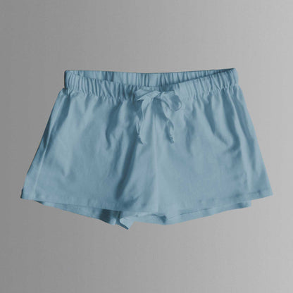 Light blue organic cotton shorts. Ethical pyjamas Australia. Organic sleepwear shorts. Australian sleepwear. 
