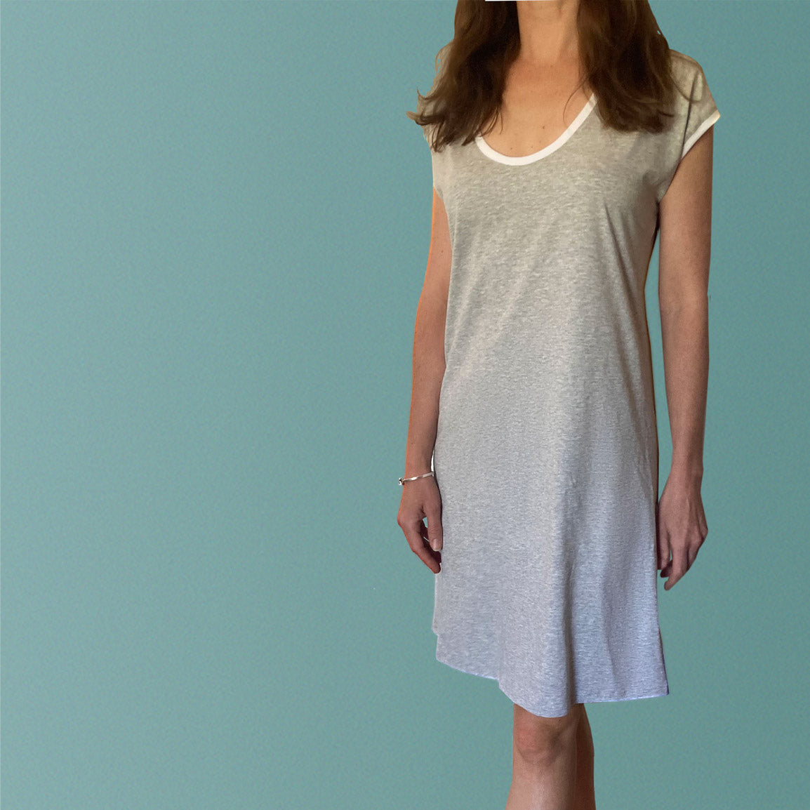 Organic cotton nighties Australia. Summer nightgown. Grey short nightgown with round neck and white trim. 