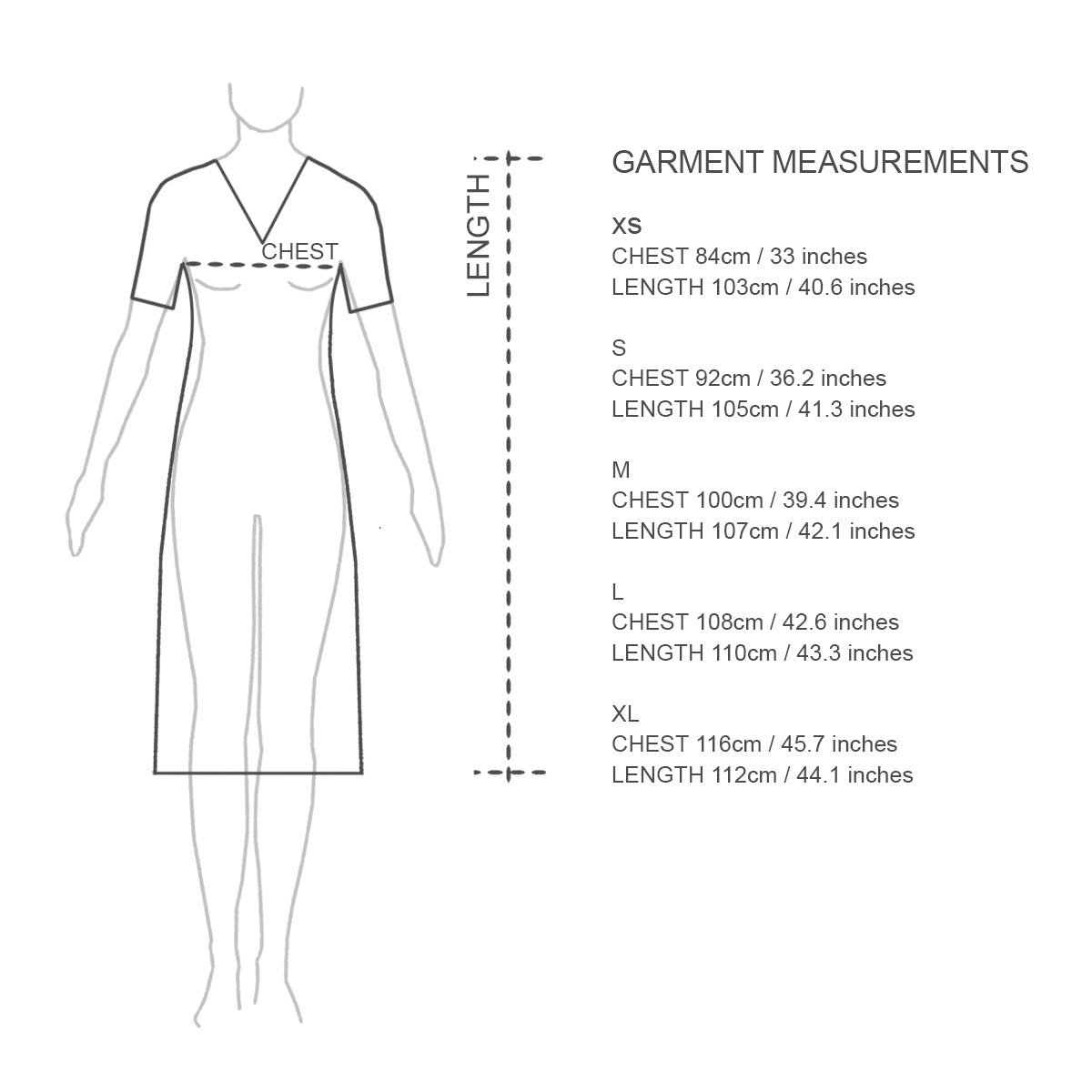 Sizing Chart. Plus size nighties Australia. Organic cotton and lace nightgown made in Australia.