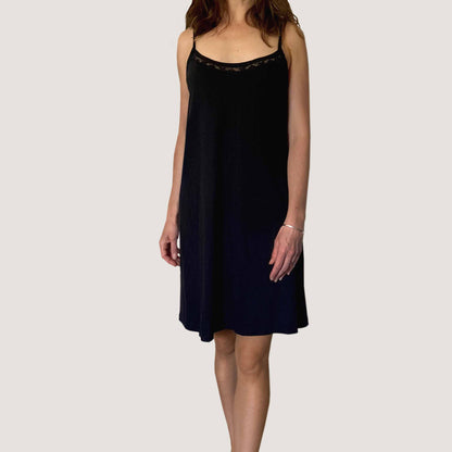 Womens nighties Australia. Black cotton and lace nightgown made from certified organic cotton.