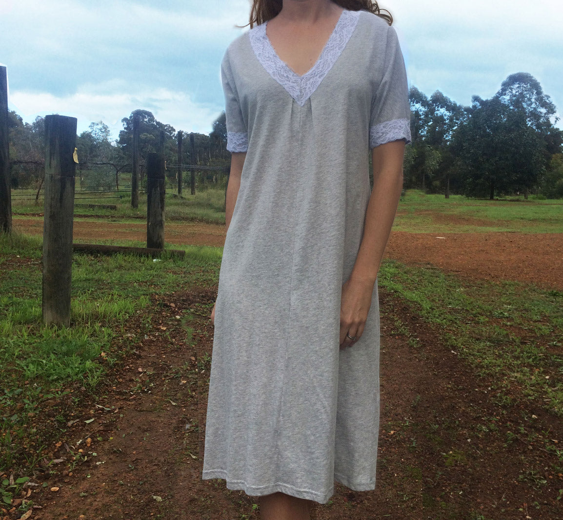 Plus size nighties Australia. Organic cotton and lace nightgown made in Australia.