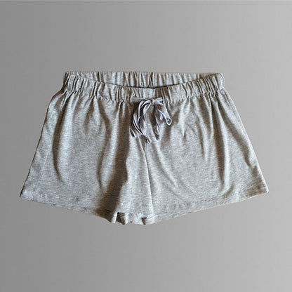 Light grey organic cotton shorts. Ethical pyjamas Australia. Organic sleepwear shorts. Australian sleepwear. 